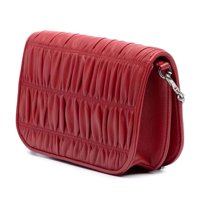 Prada Nappa Gaufre Chain Flap Bag Red Leather Good condition - Back View