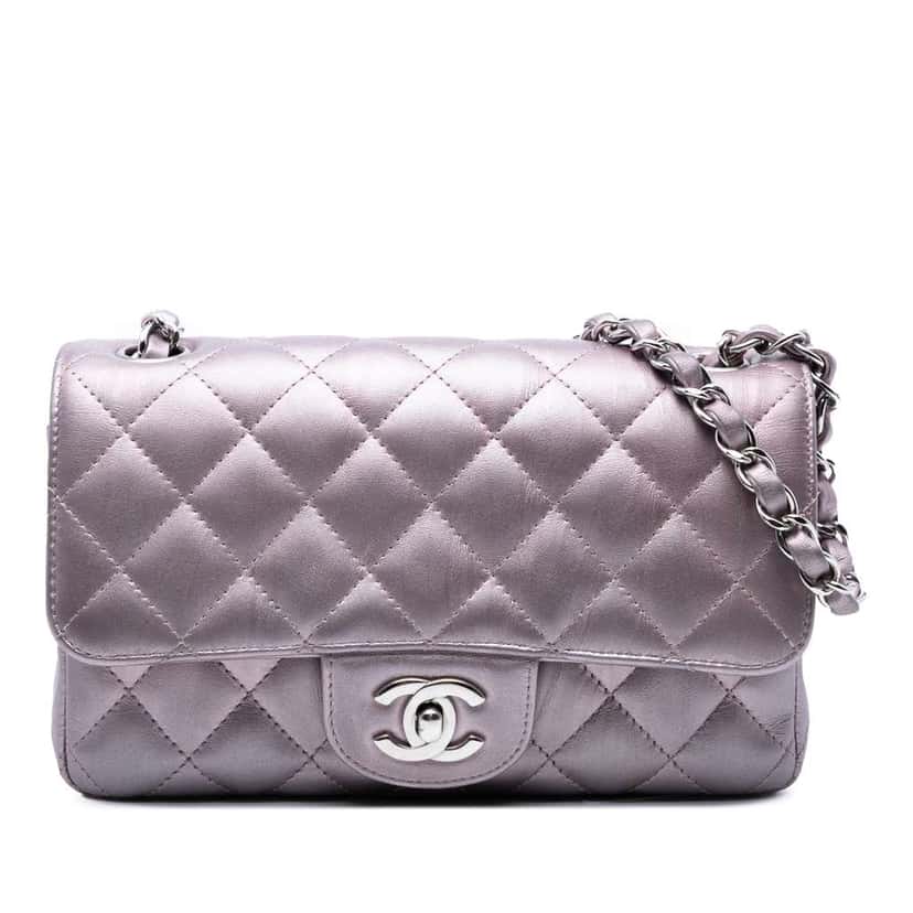 Chanel Mini Rectangular Classic Iridescent Calfskin Single Flap Pink Leather Good condition - Front View