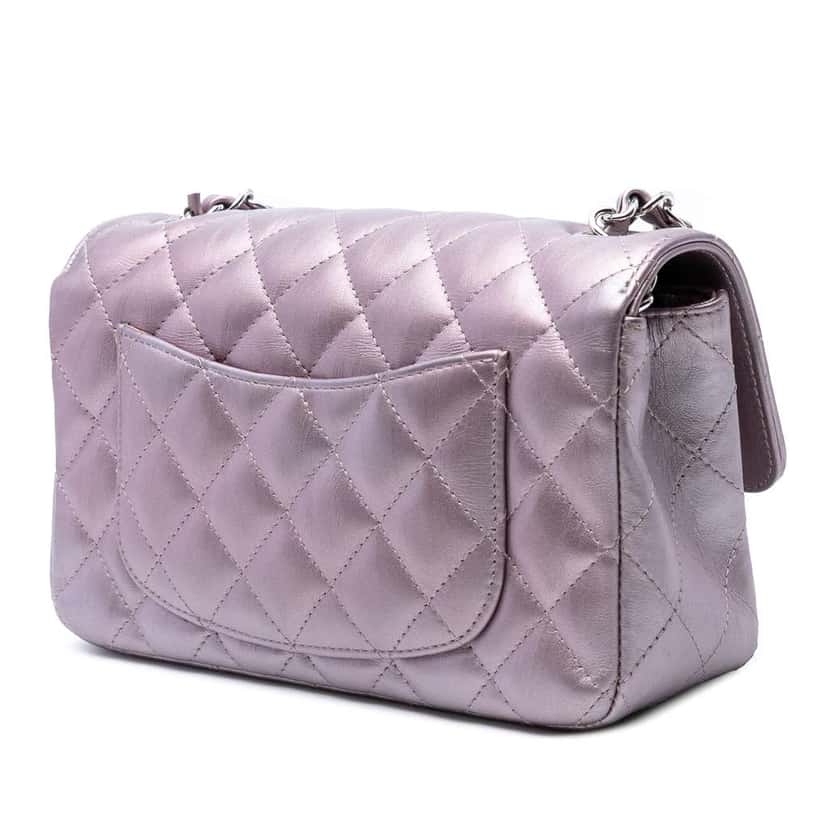 Chanel Mini Rectangular Classic Iridescent Calfskin Single Flap Pink Leather Good condition - Back View