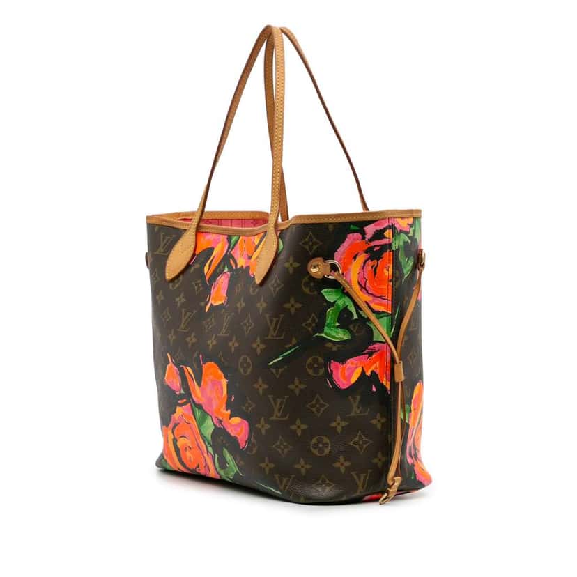 Louis Vuitton Monogram Roses Neverfull MM Brown Canvas Good condition - Back View