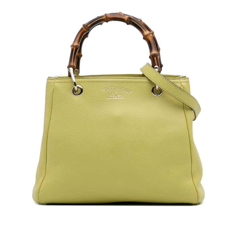 Gucci Small Calfskin Bamboo Shopper Satchel Yellow Leather Good condition - Front View