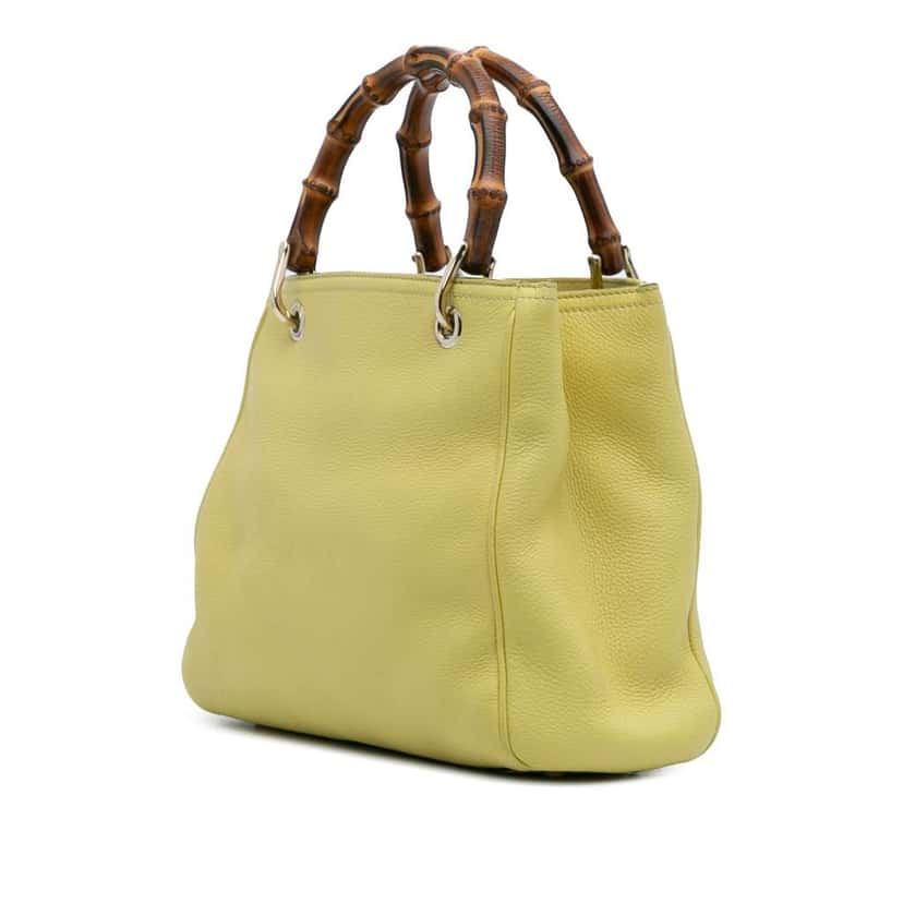 Gucci Small Calfskin Bamboo Shopper Satchel Yellow Leather Good condition - Back View