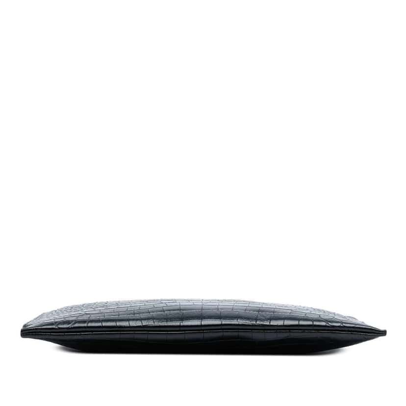 Saint Laurent Croc Embossed Leather Tiny Monogram Zipped Tablet Holder Black Leather Good condition - Inside View