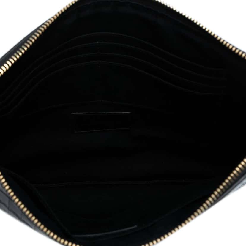 Saint Laurent Croc Embossed Leather Tiny Monogram Zipped Tablet Holder Black Leather Good condition - Model View