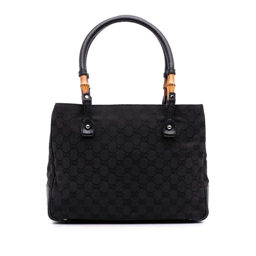 Gucci GG Canvas Bamboo Tote Black Canvas Good condition - Front View