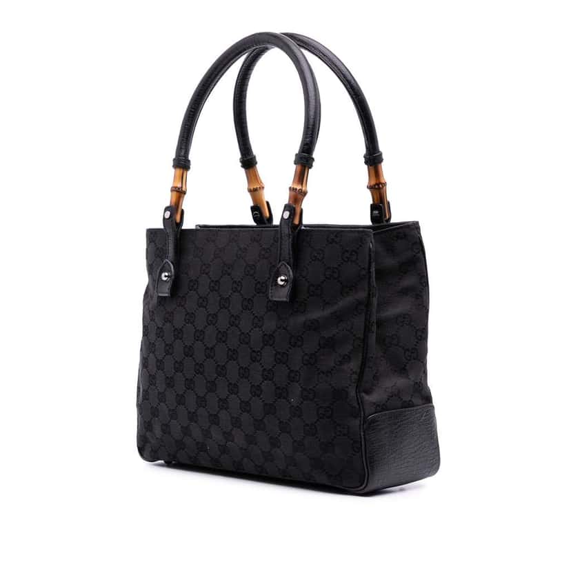 Gucci GG Canvas Bamboo Tote Black Canvas Good condition - Back View