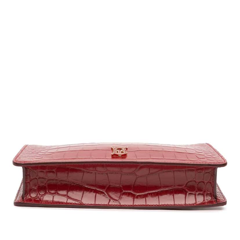Burberry Small Crocodile Embossed Leather TB Shoulder Bag Red Leather Good condition - Inside View