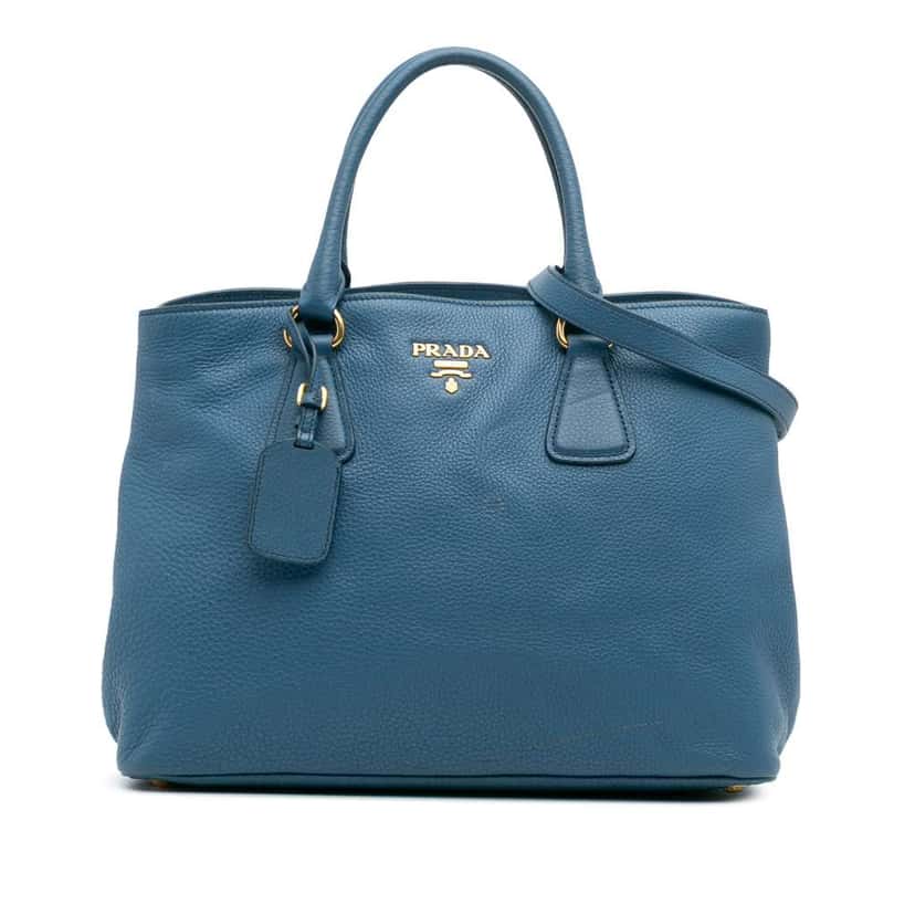 Prada Vitello Daino Open Convertible Tote Blue Leather Very good condition - Front View