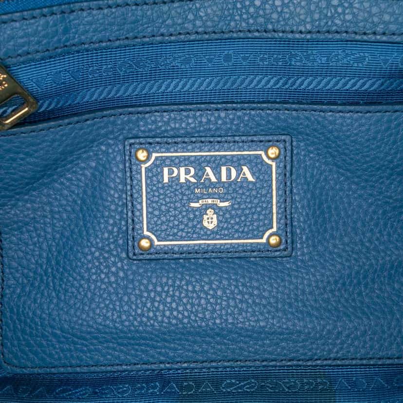 Prada Vitello Daino Open Convertible Tote Blue Leather Very good condition - Box View