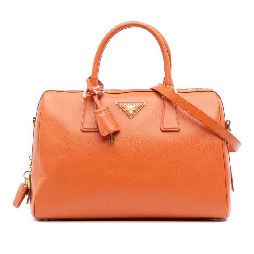 Prada Saffiano Lux Bauletto Satchel Orange Leather Good condition - Front View