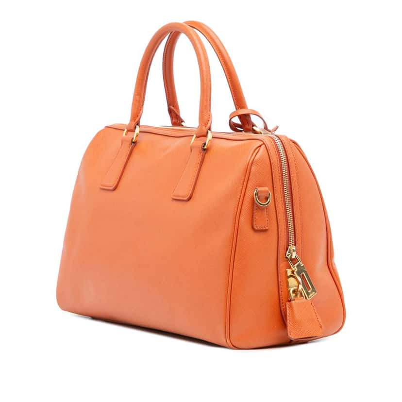 Prada Saffiano Lux Bauletto Satchel Orange Leather Good condition - Back View
