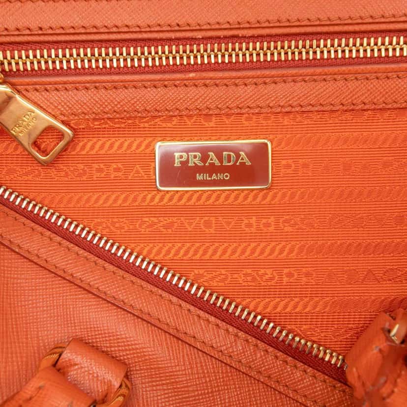 Prada Saffiano Lux Bauletto Satchel Orange Leather Good condition - Box View