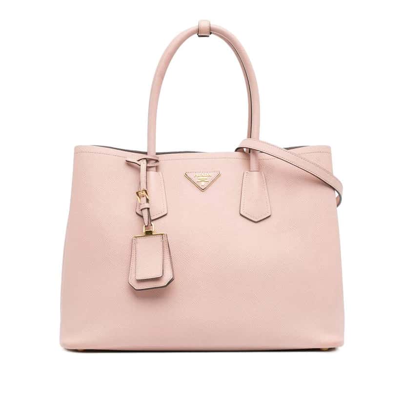 Prada Medium Saffiano Cuir Double Satchel Pink Leather Fair condition - Front View