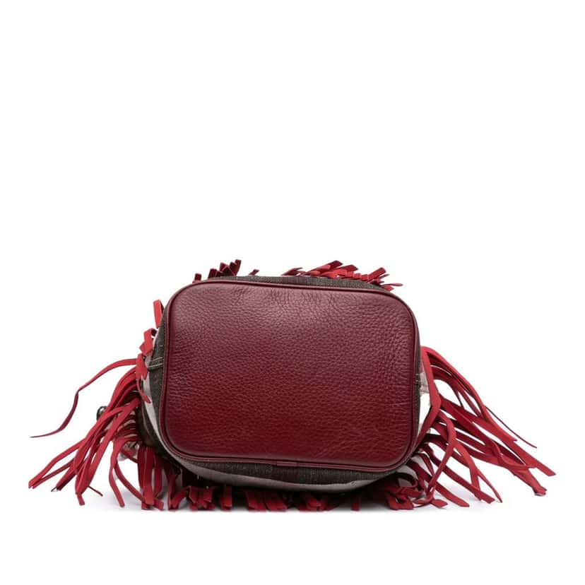 Burberry Small Mega Check Canvas and Suede Fringe Belgrove Bucket Bag Red Leather Good condition - Inside View