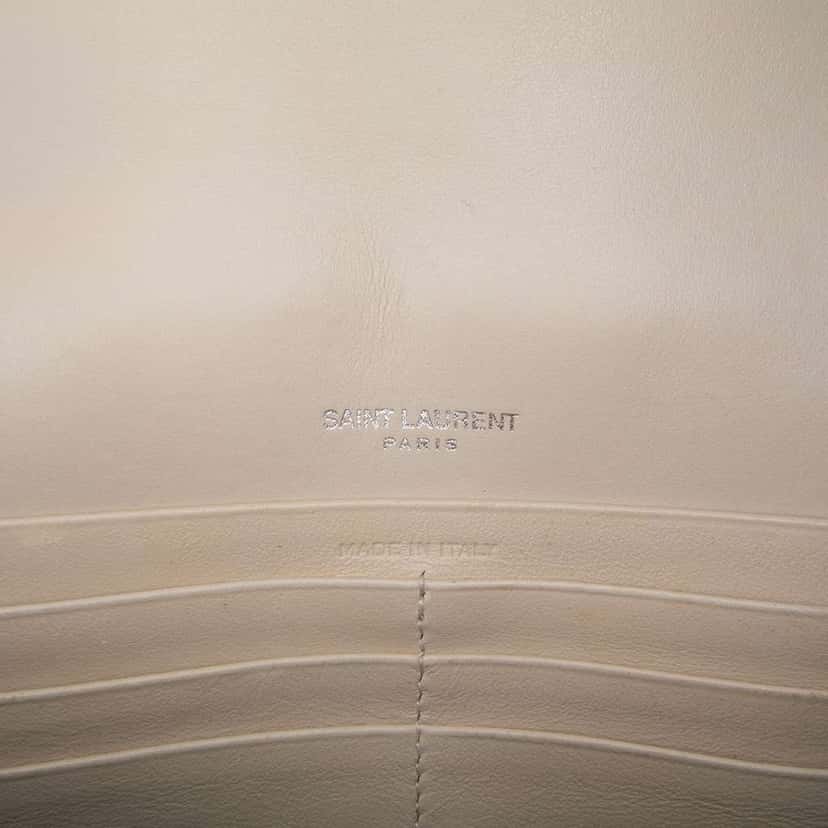Saint Laurent Croc Embossed Leather Monogram Kate Tassel Wallet on Chain White Leather Good condition - Box View
