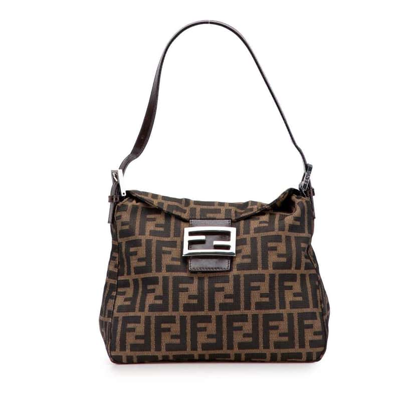 Fendi Zucca Canvas Double Flap Shoulder Bag Brown Canvas Good condition - Front View