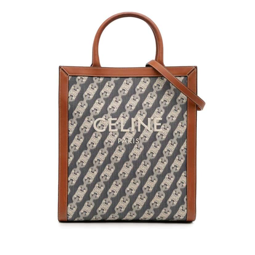 Celine Small Triomphe Canvas Maillon Vertical Cabas Satchel Blue Canvas Good condition - Front View