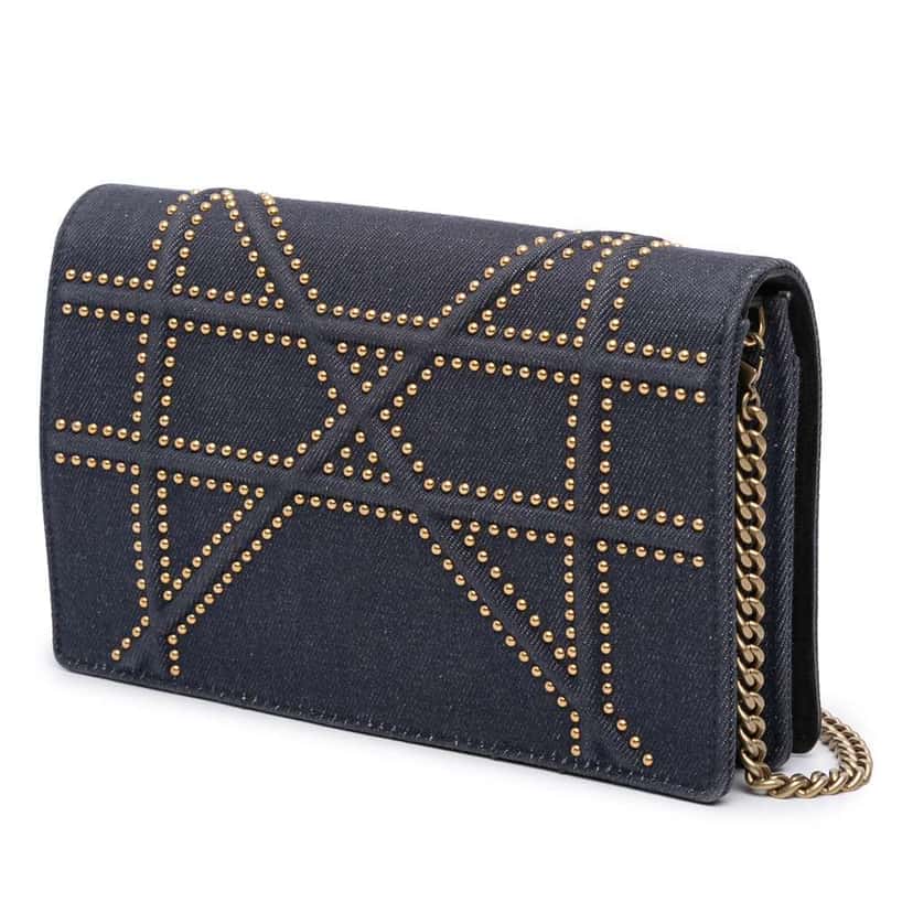 Dior Studded Denim Diorama Wallet on Chain Blue Denim Good condition - Back View