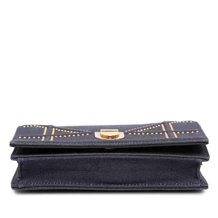 Dior Studded Denim Diorama Wallet on Chain Blue Denim Good condition - Inside View