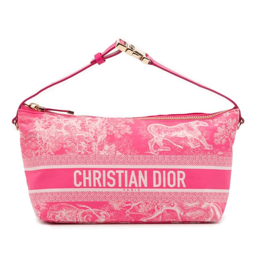 Dior Medium Technical Fabric Toile de Jouy Reverse DiorTravel Nomad Pouch Pink Polyester Very good condition - Front View