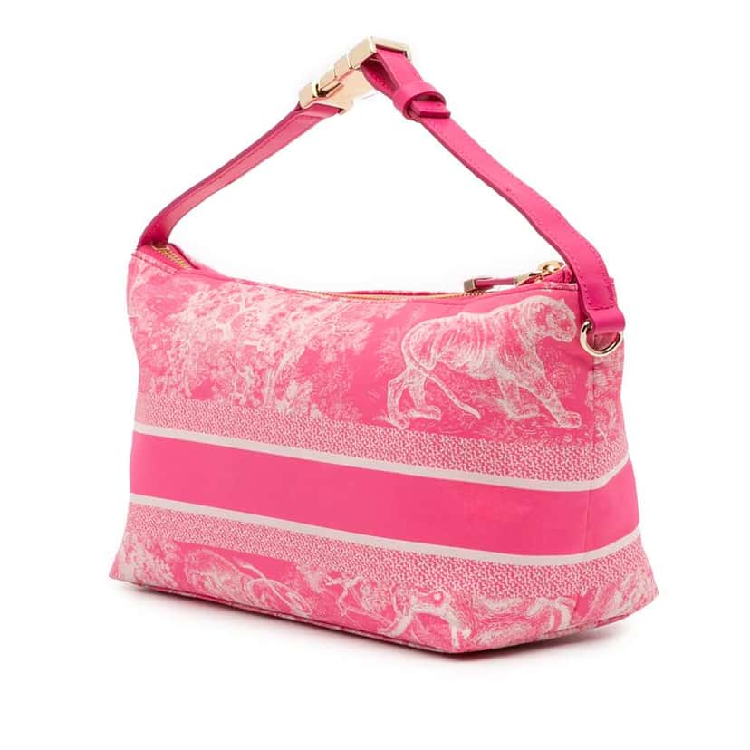 Dior Medium Technical Fabric Toile de Jouy Reverse DiorTravel Nomad Pouch Pink Polyester Very good condition - Back View