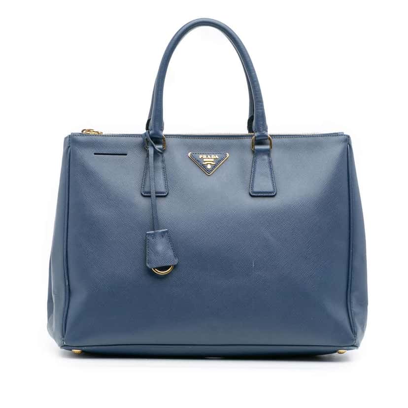 Prada Large Saffiano Lux Galleria Double Zip Tote Blue Leather Very good condition - Front View