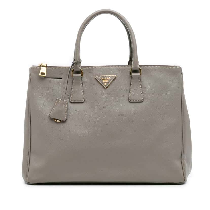 Prada Large Saffiano Lux Galleria Double Zip Satchel Grey Leather Good condition - Front View