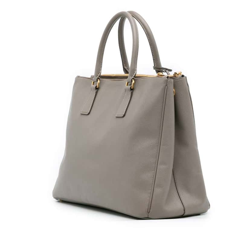 Prada Large Saffiano Lux Galleria Double Zip Satchel Grey Leather Good condition - Back View
