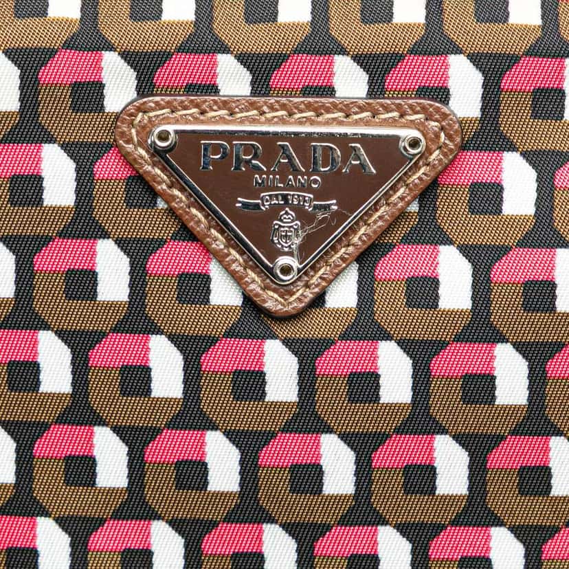 Prada Tessuto Stampato Wristlet Clutch Brown Good condition - Box View