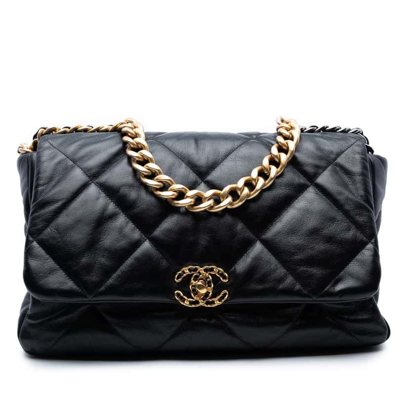 Chanel Maxi Lambskin 19 Flap Black Leather Good condition - Front View