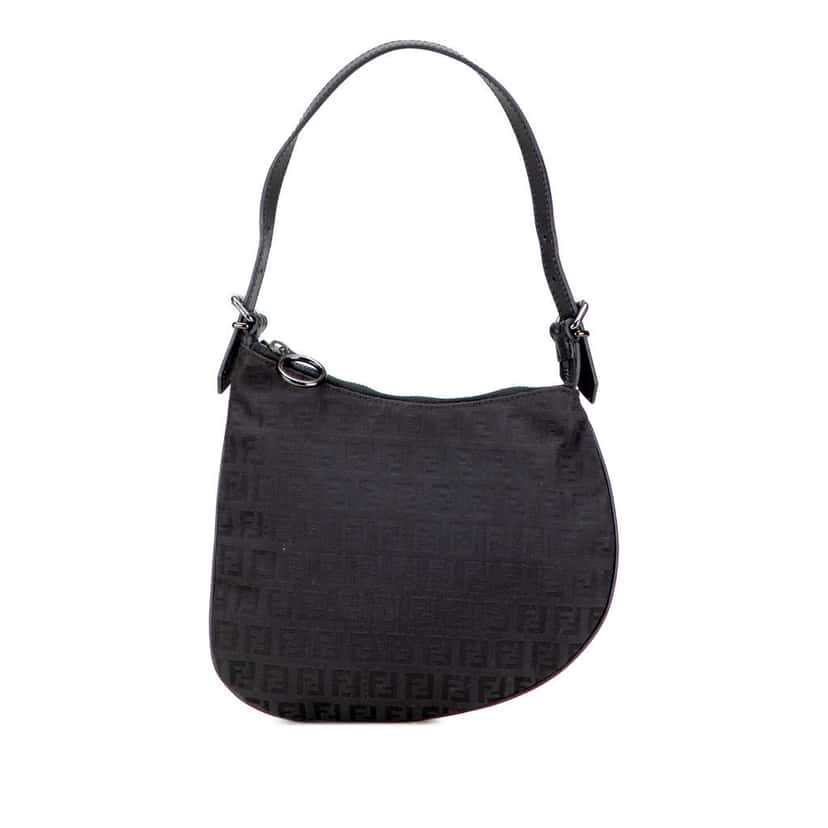 Fendi Zucchino Canvas Oyster Shoulder Bag Black Canvas Good condition - Front View