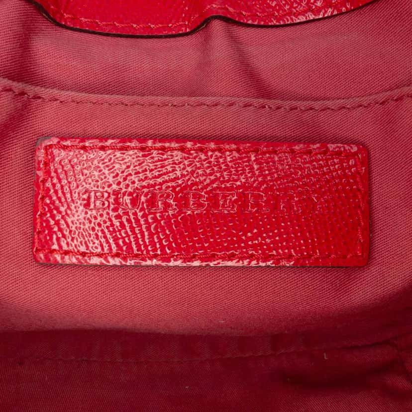 Burberry Patent Leather and Haymarket Check Coated Canvas Maydown Crossbody Red Leather Good condition - Box View