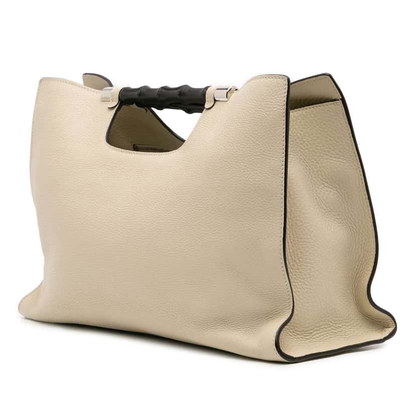 Gucci Medium Calfskin Bamboo Daily Shopper Satchel White Leather Good condition - Back View