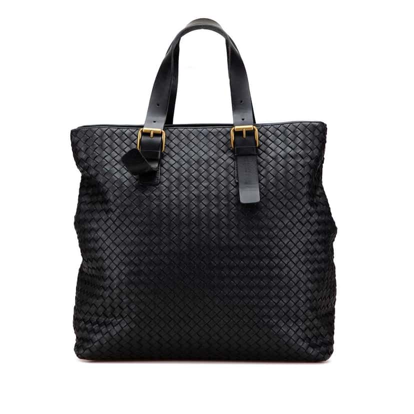 Bottega Veneta Nappa Intrecciato Belted Tote Black Leather Good condition - Front View