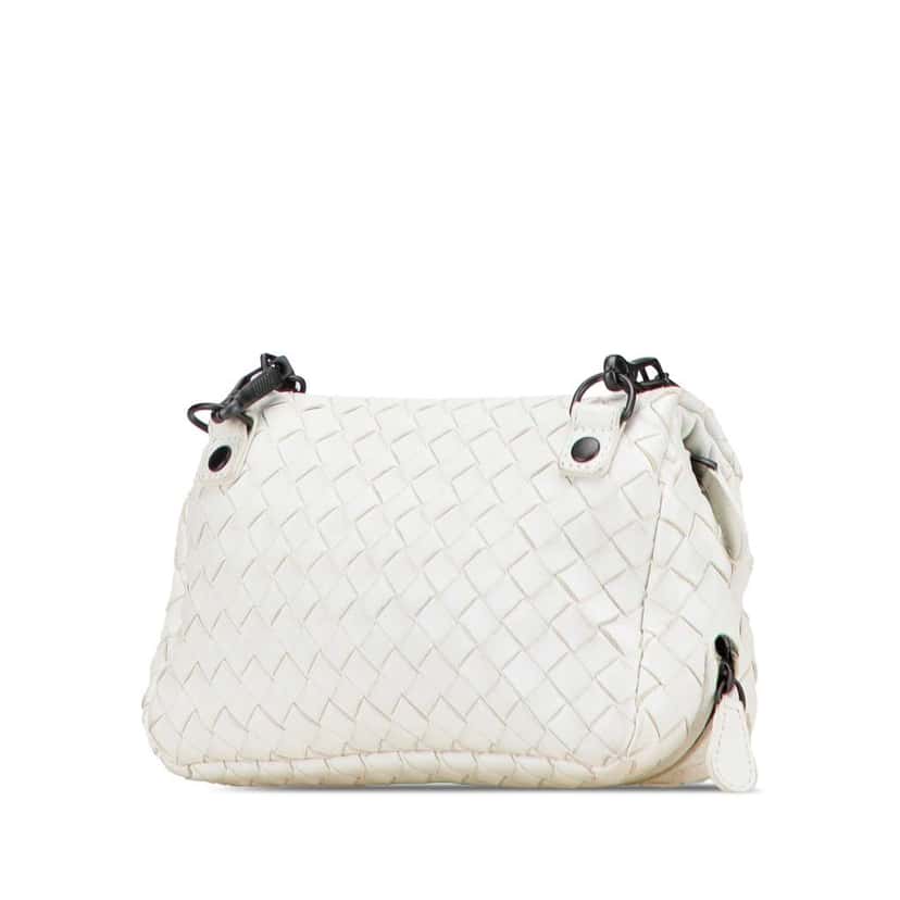 Bottega Veneta Mini Nappa Intrecciato Expandable Chain Flap Crossbody White Leather Good condition - Back View