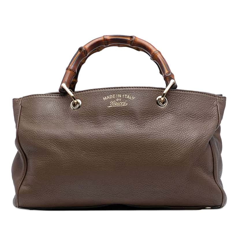 Gucci Medium Calfskin Bamboo Shopper Satchel Brown Leather Good condition - Front View