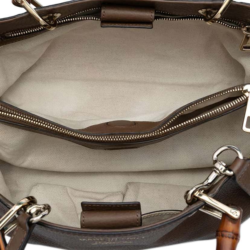 Gucci Medium Calfskin Bamboo Shopper Satchel Brown Leather Good condition - Model View
