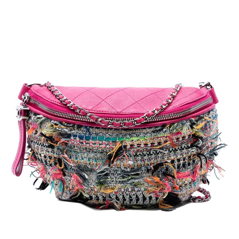 Chanel Tweed and Stitched Calfskin Gabrielle Waist Bag Pink Tweed Good condition - Front View