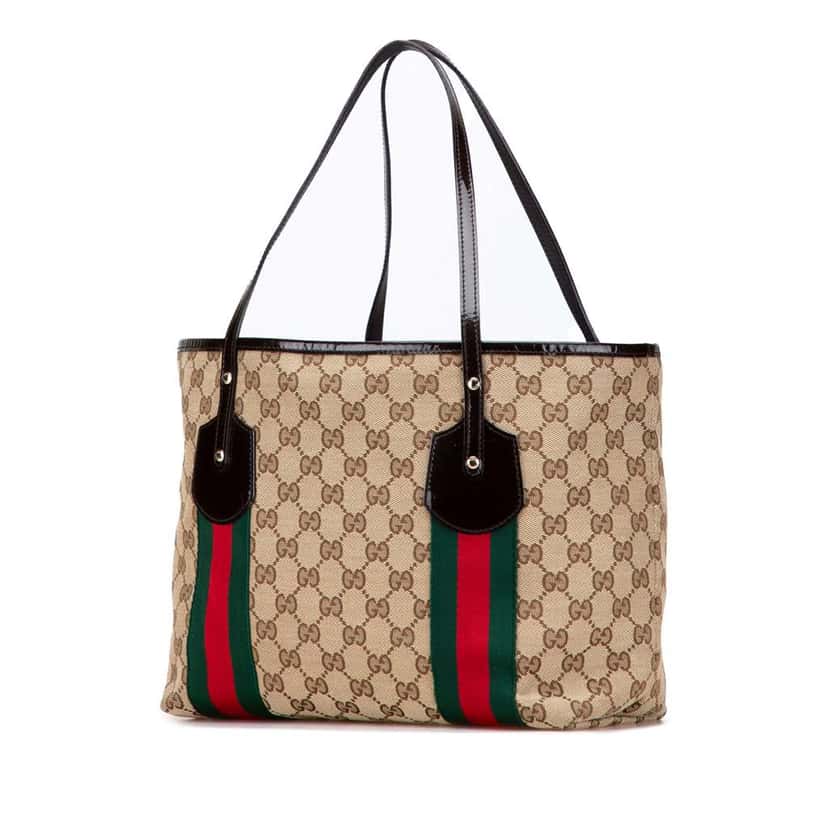 Gucci GG Canvas Web Jolie Tote Brown Canvas Good condition - Back View
