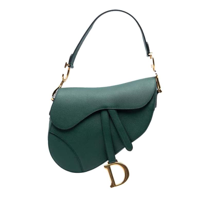 Dior Mini Grained Calfskin Saddle Bag Green Leather Good condition - Front View