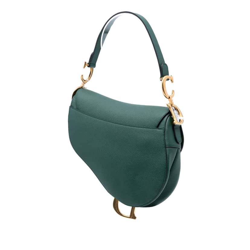 Dior Mini Grained Calfskin Saddle Bag Green Leather Good condition - Back View