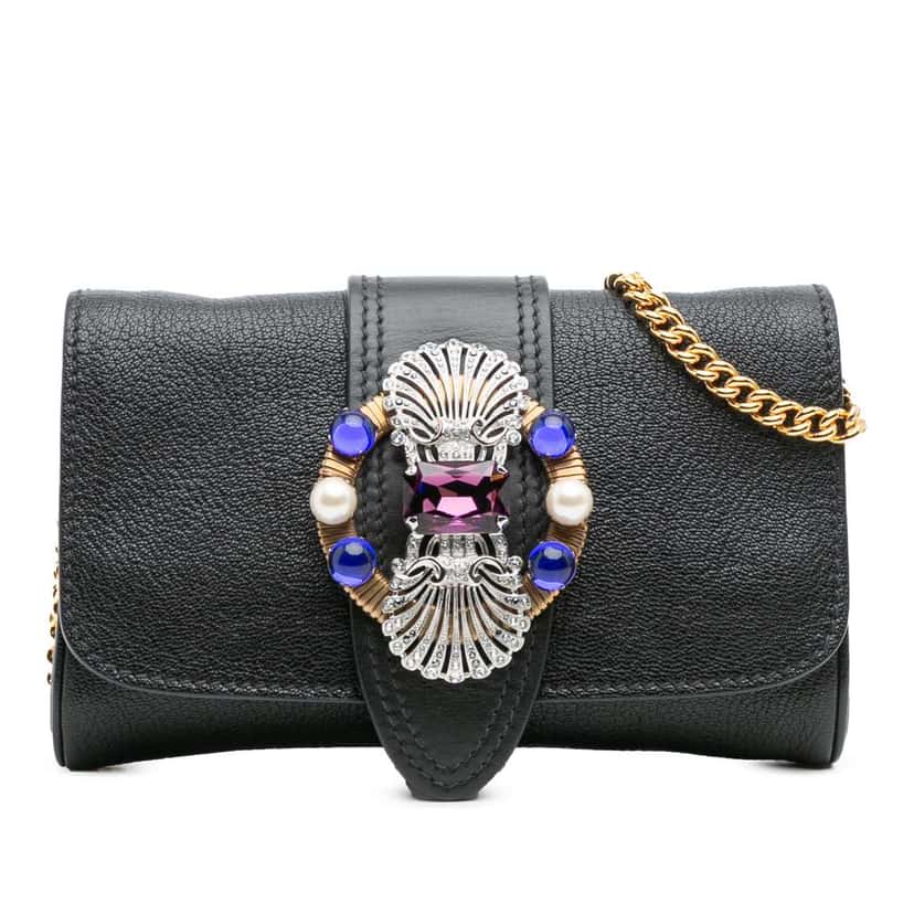 Miu Miu Leather Crystal Embellished Crossbody Black Leather Good condition - Front View