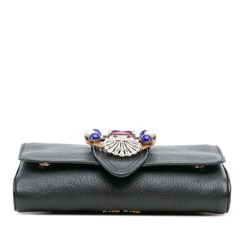 Miu Miu Leather Crystal Embellished Crossbody Black Leather Good condition - Inside View