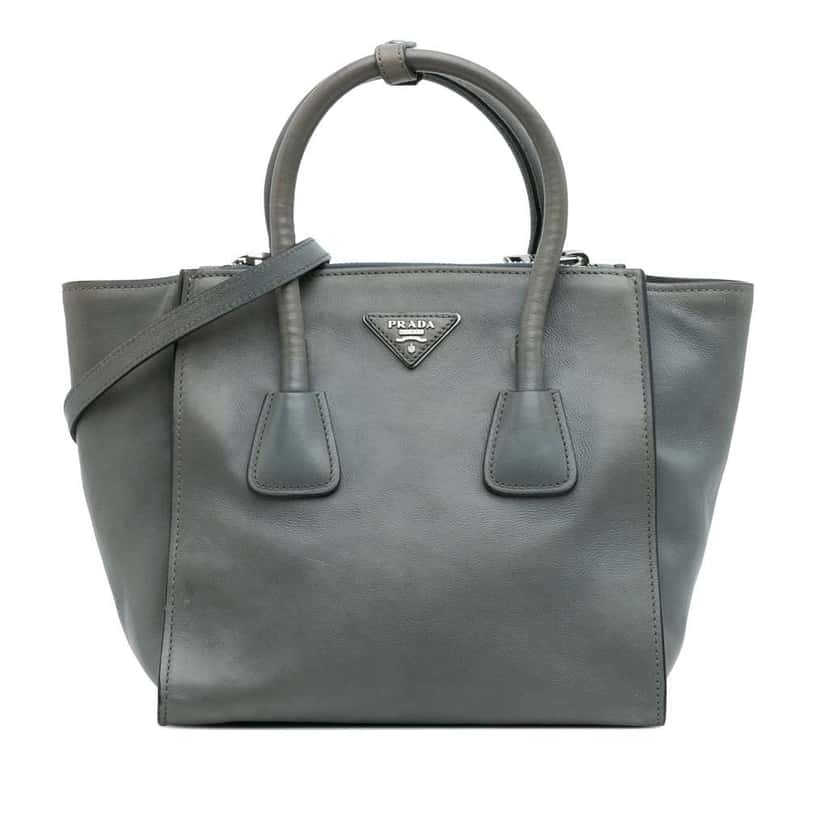Prada Glace Calf Twin Pocket Satchel Grey Leather Good condition - Front View