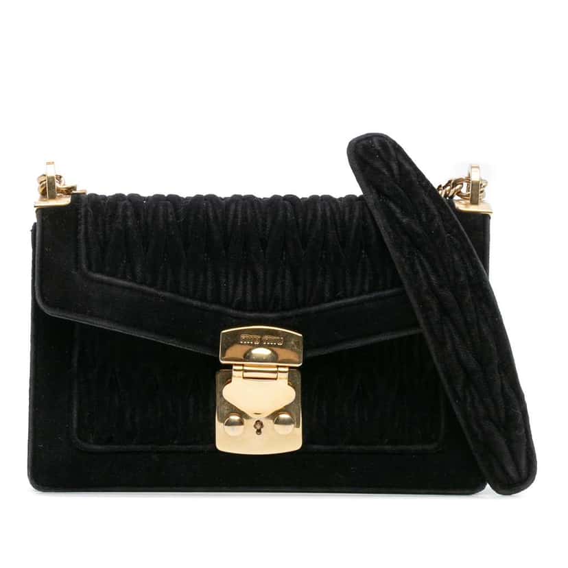 Miu Miu Velluto Matelasse Confidential Chain Crossbody Black Velvet Good condition - Front View