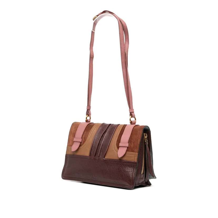 Prada Glace Calf and Suede Patchwork Etiquette Satchel Brown Leather Good condition - Back View
