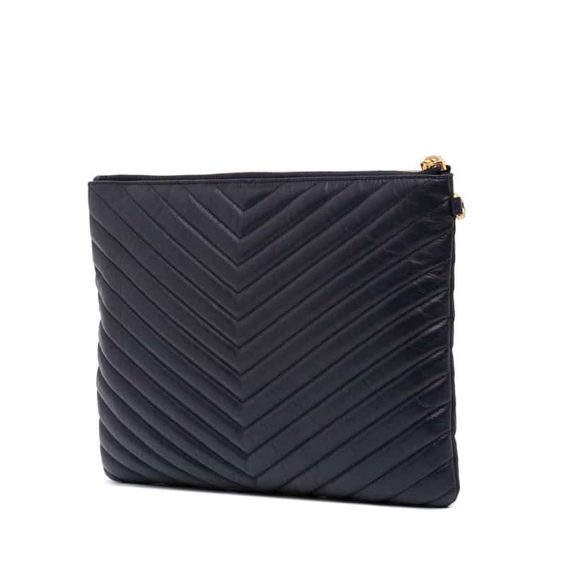 Saint Laurent Leather Chevron Monogram Document Holder Blue Leather Good condition - Back View