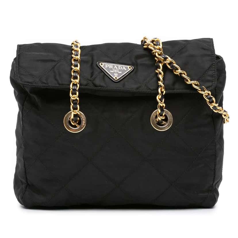 Prada Impuntu Tessuto Chain Shoulder Bag Black Good condition - Front View