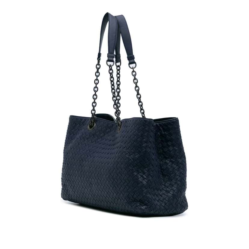 Bottega Veneta Large Nappa Intrecciato Classic Chain Strap Tote Blue Leather Good condition - Back View