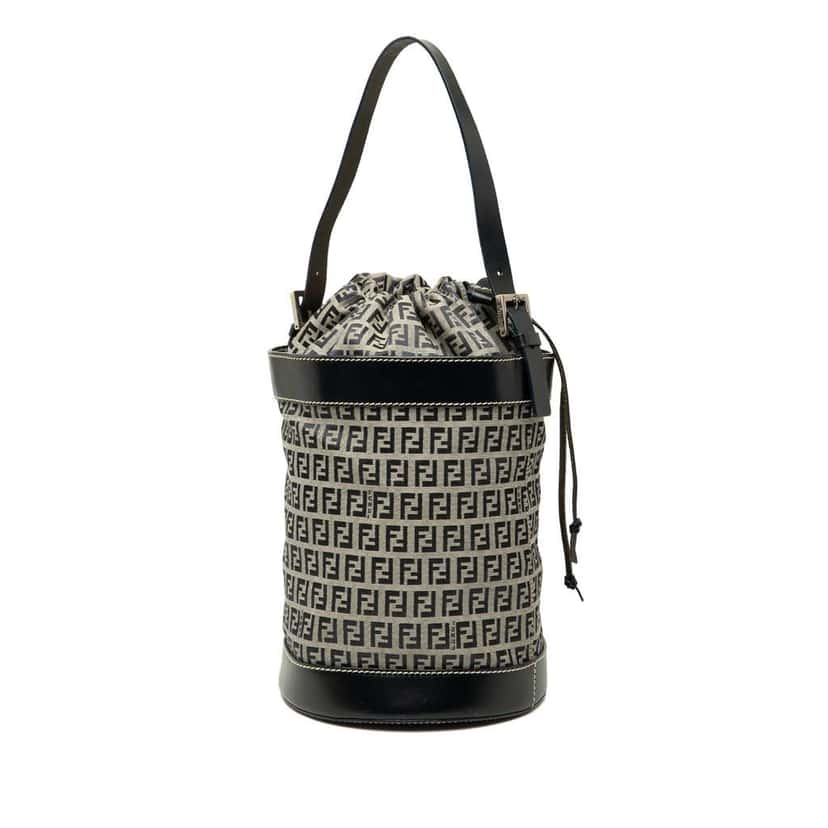 Fendi Zucchino Canvas Bucket Bag Grey Canvas Good condition - Back View